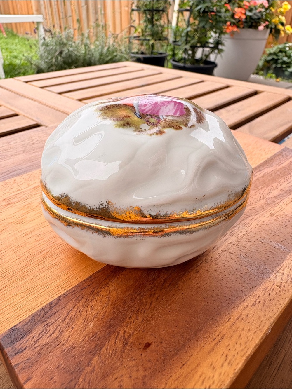 Limoges-France Porcelain Trinket Box White & Pink